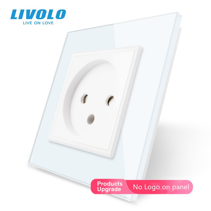 Originálna zásuvka Livolo podľa EÚ štandardu Izrael, krištáľový sklenený panel, nástenné elektrické zásuvky 100~250V 16A, C7C1IL-15, bez loga