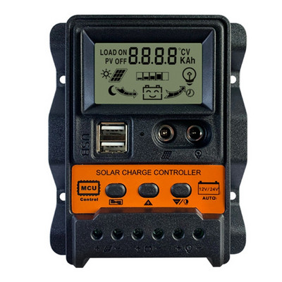 Saulės įkrovimo valdiklis 12V24V saulės baterijos valdiklis reguliatorius Auto 2 USB LCD ekranas įkrovos iškroviklis