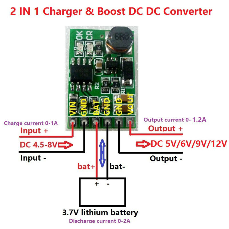 3,7 V 4,2 V Li-Po Li-ion töltő és 5 V 6 V 9 V 12 V kisütőkártya DC DC konverter Boost UPS Modul mobil tápegység