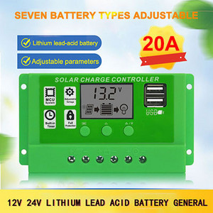 Saules uzlādes kontrolieris 12V 24V 10A 20A 30A Auto PWM 5V izejas regulators PV lādētājs LCD Dual USB fotoelektriskā paneļa lādētāja lampa