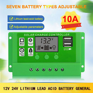 Saules uzlādes kontrolieris 12V 24V 10A 20A 30A Auto PWM 5V izejas regulators PV lādētājs LCD Dual USB fotoelektriskā paneļa lādētāja lampa