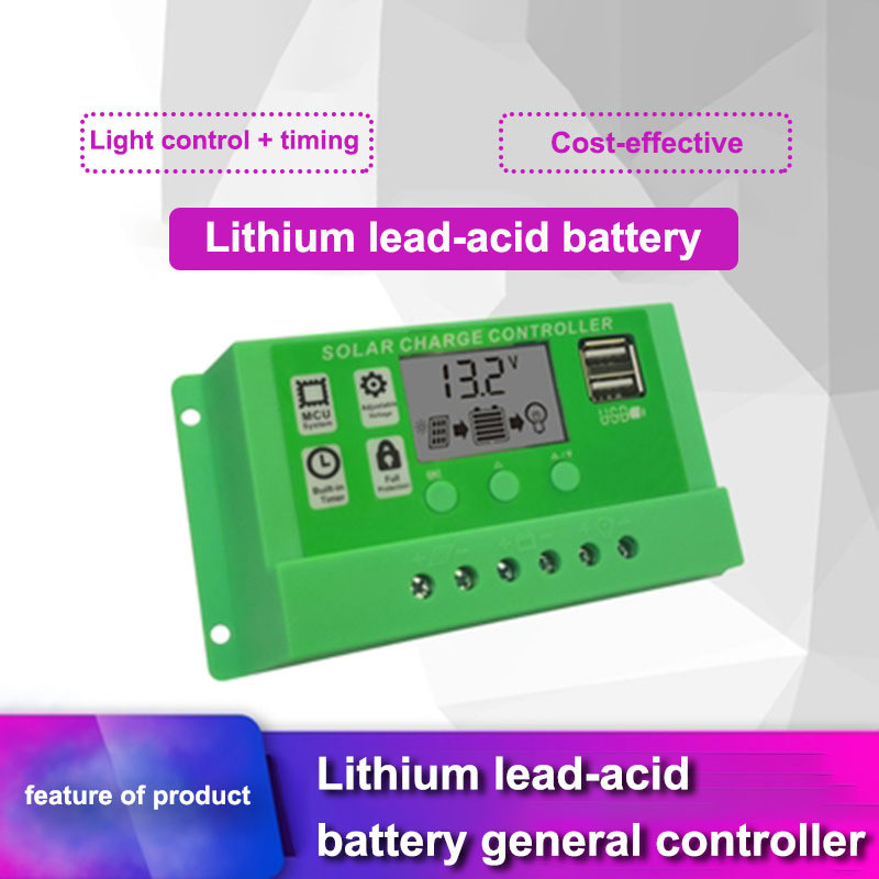 Saules uzlādes kontrolieris 12V 24V 10A 20A 30A Auto PWM 5V izejas regulators PV lādētājs LCD Dual USB fotoelektriskā paneļa lādētāja lampa