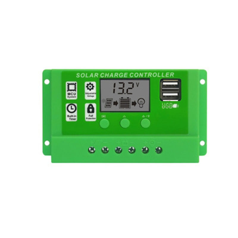 Saules uzlādes kontrolieris 12V 24V 10A 20A 30A Auto PWM 5V izejas regulators PV lādētājs LCD Dual USB fotoelektriskā paneļa lādētāja lampa