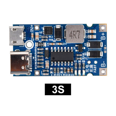 C tipa USB 2S 3S 4S BMS 4.5V-15V 18W 2A litija akumulatora uzlādes moduļa atbalsts QC ātrās uzlādes ar temperatūras aizsardzību