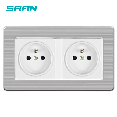 SRAN France kaheraamiline seinapistikupesa 16A 220V valge/must roostevabast terasest paneel 146mm*86mm kodu romantiline kaunistamiseks mõeldud pistikupesa