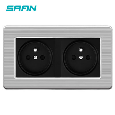 SRAN France kaheraamiline seinapistikupesa 16A 220V valge/must roostevabast terasest paneel 146mm*86mm kodu romantiline kaunistamiseks mõeldud pistikupesa