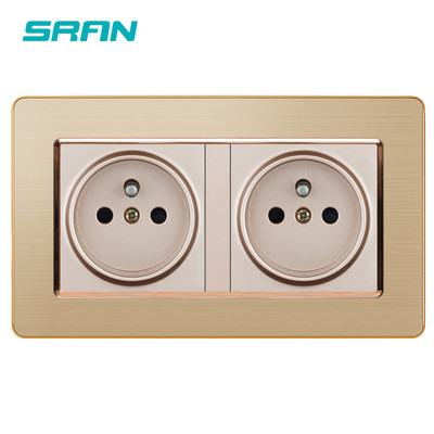 SRAN France kaheraamiline seinapistikupesa 16A 220V valge/must roostevabast terasest paneel 146mm*86mm kodu romantiline kaunistamiseks mõeldud pistikupesa