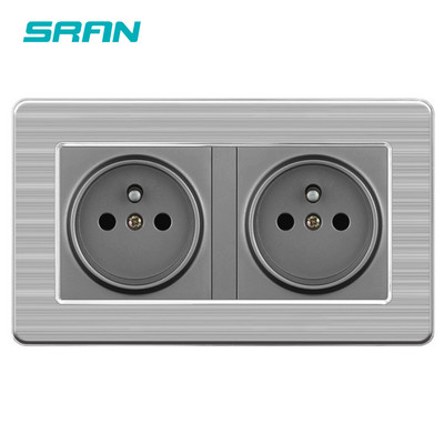 SRAN France kaheraamiline seinapistikupesa 16A 220V valge/must roostevabast terasest paneel 146mm*86mm kodu romantiline kaunistamiseks mõeldud pistikupesa