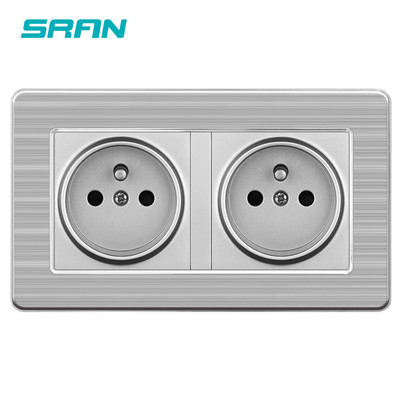 SRAN France kaheraamiline seinapistikupesa 16A 220V valge/must roostevabast terasest paneel 146mm*86mm kodu romantiline kaunistamiseks mõeldud pistikupesa