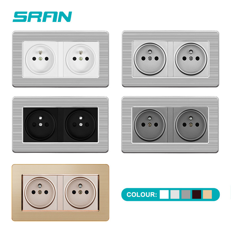 SRAN France kaheraamiline seinapistikupesa 16A 220V valge/must roostevabast terasest paneel 146mm*86mm kodu romantiline kaunistamiseks mõeldud pistikupesa