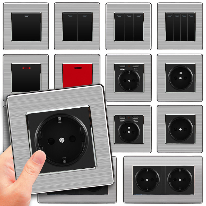 SRAN France kaheraamiline seinapistikupesa 16A 220V valge/must roostevabast terasest paneel 146mm*86mm kodu romantiline kaunistamiseks mõeldud pistikupesa