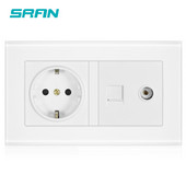 SRAN EU standartinis sieninis maitinimo lizdas + moteriškas televizoriaus lizdas su interneto kompiuterio duomenimis RJ45 CAT5E kištukas grūdintas krištolinis stiklas