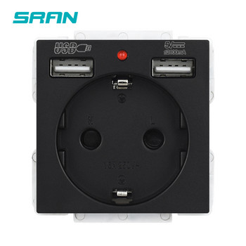 Διακόπτης αισθητήρα πάνελ μαύρου γυαλιού σειράς SRAN A6 Κουμπί αφής ΕΕ Γαλλικές ηλεκτρικές πρίζες Υποδοχή USB Module DIY