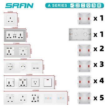 SRAN A6 Series Black Glass Panel сензорен превключвател Сензорен бутон EU French Electrical outlets Usb socket Module DIY
