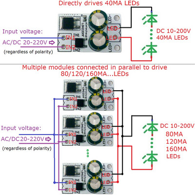 AC/DC 20-220V до DC 12V 24V 36V 48V 64V 72V 80V 40MA Линеен постоянен ток LED драйверен модул за флуоресцентна таванна лампа