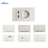 118 mm biela PC zásuvka s 2 USB portami, štandardná pre domácnosti, 16 A, 2-otvorová, s bielym PC panelom, samozhášacím panelom, kombináciou 2 USB portov