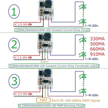 20W DC 3,7-30V PWM Dimming ON OFF Control LED Driver 500MA Constant Current