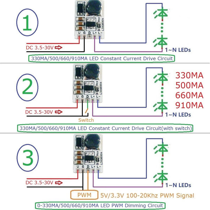 20W DC 3,7-30V PWM Pimedus SISSE VÄLJAS Juht LED-draiver 500MA Püsivool