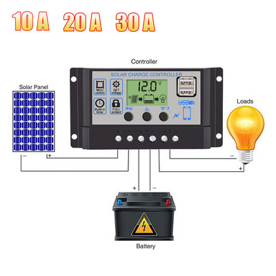 12V 24V 10A 20A 30A Solarni regulator punjenja Automatski PWM 5V izlazni regulator PV kućni punjač baterija LCD zaslon Dual USB