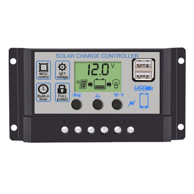 12V 24V 10A 20A 30A Solárny regulátor nabíjania Automatický PWM 5V Výstupný regulátor PV Domáca nabíjačka batérií LCD obrazovka Duálny USB