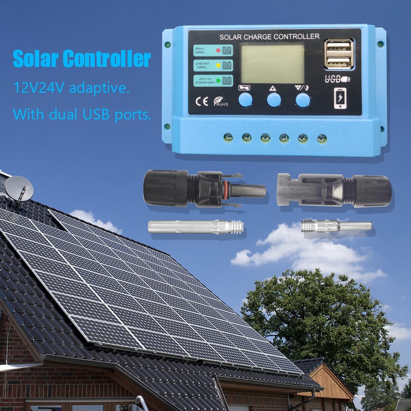 Controler solar 12V 24V cu cap de conectare Controler de încărcare solară 10/20/30A Controlere de energie solară pentru baterie fier-litiu