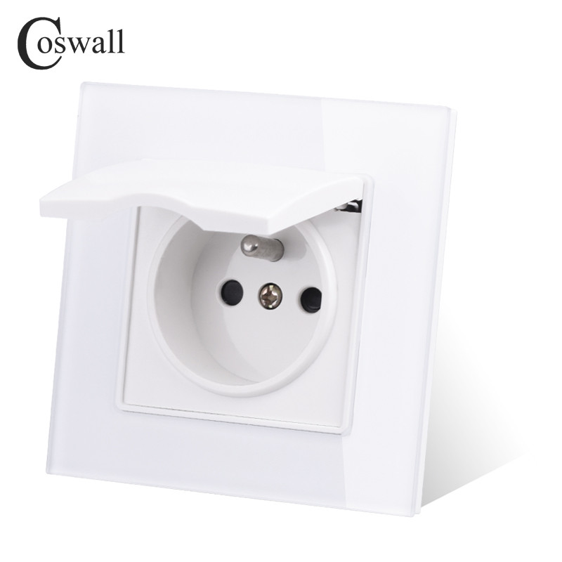 Coswall üvegpanel fali aljzat földelve vízálló fedéllel fedővel EU Oroszország Spanyolország Franciaország konnektor gyermekvédelmi zárral