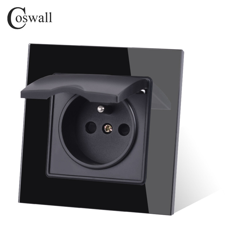 Coswall üvegpanel fali aljzat földelve vízálló fedéllel fedővel EU Oroszország Spanyolország Franciaország konnektor gyermekvédelmi zárral