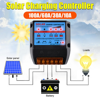 Solar Controller Unit 10A/30A/60A/100A PWM Controller 12V/24V Auto Adapt Photovoltaic Solar Panel Battery Charger Regulator
