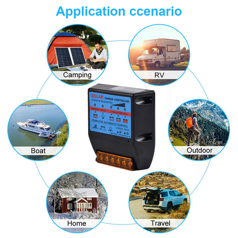 Solárny regulátor 10A/30A/60A/100A PWM regulátor 12V/24V s automatickou adaptáciou, fotovoltický solárny panel, nabíjačka batérií, regulátor