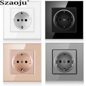 Szaoju 16A nemecká štandardná zásuvka EÚ krištáľový panel s tvrdeným sklom nástenná zásuvka 86*86 mm AC 110-250V