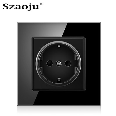 Szaoju 16A nemecká štandardná zásuvka EÚ krištáľový panel s tvrdeným sklom nástenná zásuvka 86*86 mm AC 110-250V