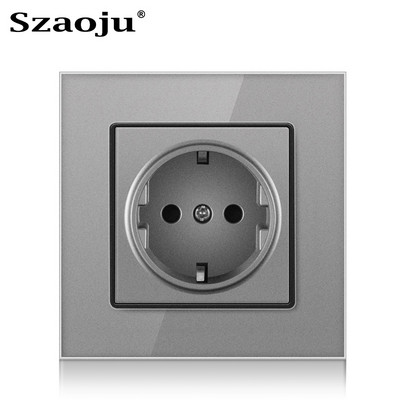 Szaoju 16A nemecká štandardná zásuvka EÚ krištáľový panel s tvrdeným sklom nástenná zásuvka 86*86 mm AC 110-250V