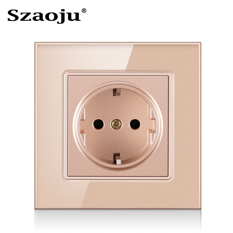 Szaoju 16A nemecká štandardná zásuvka EÚ krištáľový panel s tvrdeným sklom nástenná zásuvka 86*86 mm AC 110-250V