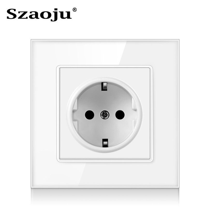 Szaoju 16A nemecká štandardná zásuvka EÚ krištáľový panel s tvrdeným sklom nástenná zásuvka 86*86 mm AC 110-250V