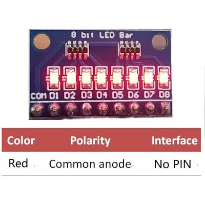 3-24V 8 bites piros közös anódos LED jelző bar barkácskészlet Arduino NANO MCU pi-hez
