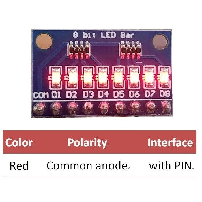 3-24V 8 bites piros közös anódos LED jelző bar barkácskészlet Arduino NANO MCU pi-hez