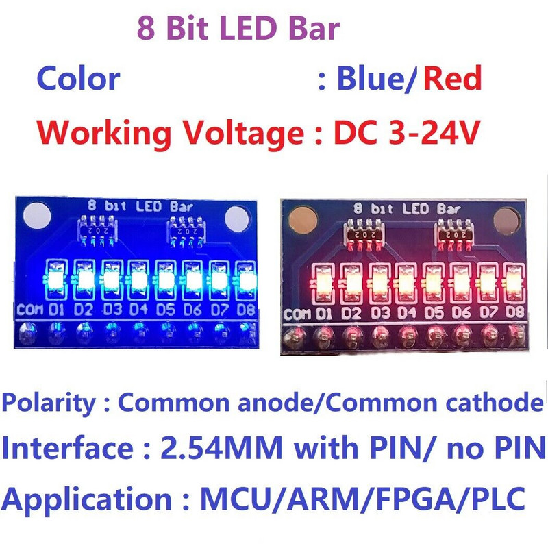 3-24V 8 bites piros közös anódos LED jelző bar barkácskészlet Arduino NANO MCU pi-hez