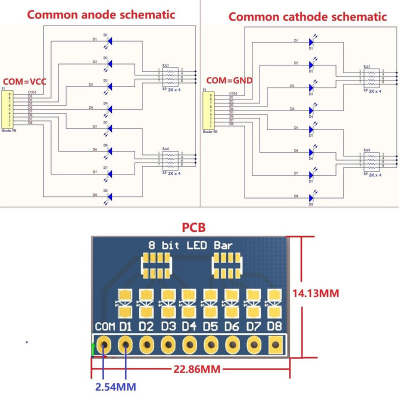 3-24V 8 bites piros közös anódos LED jelző bar barkácskészlet Arduino NANO MCU pi-hez