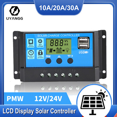 UYANGG 2022 IŠPARDAVIMAS Saulės valdiklis 30A 20A 10A 12V/24V LCD ekranas įtampos saulės reguliatorius PWM baterijos įkroviklis Dvi USB 5V išvestis