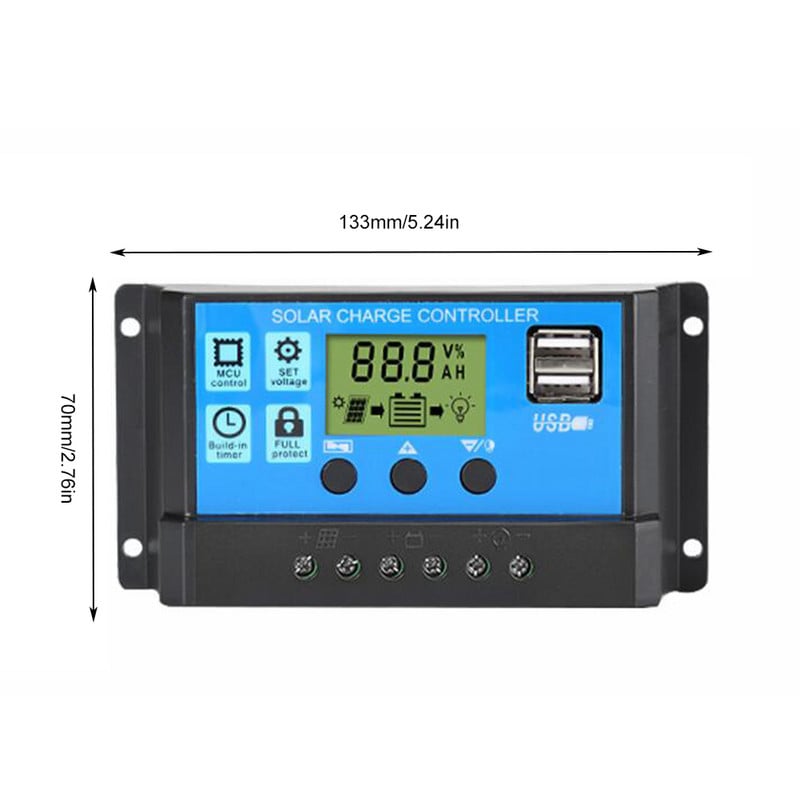 UYANGG VÝPREDAJ 2022 Solárny regulátor 30A 20A 10A 12V/24V LCD displej Napäťový solárny regulátor PWM Nabíjačka batérií Duálny USB 5V výstup
