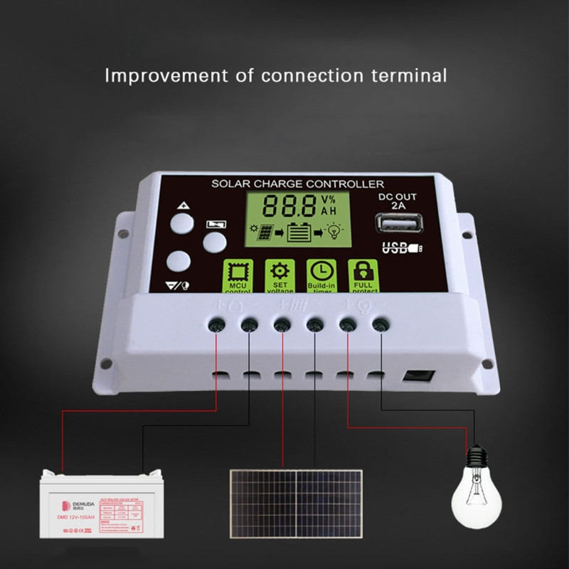 10A/20A/30A 12V/24V PWM napelemes töltő szabályozó megújuló energiához