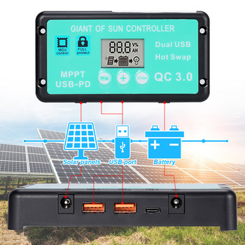 Ελεγκτής ηλιακής φόρτισης 12V/24V 30A/60A/100A Solar Regulator MPPT Φορτιστής μπαταρίας Οθόνη LCD Ελεγκτής ηλιακού πάνελ διπλού USB