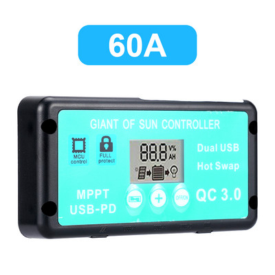 Päikeseenergia laadimise kontroller 12V/24V 30A/60A/100A päikeseenergia regulaator MPPT akulaadija LCD-ekraan kahe USB-ga päikesepaneeli kontroller