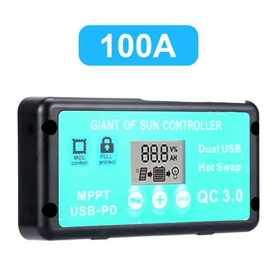 Päikeseenergia laadimise kontroller 12V/24V 30A/60A/100A päikeseenergia regulaator MPPT akulaadija LCD-ekraan kahe USB-ga päikesepaneeli kontroller