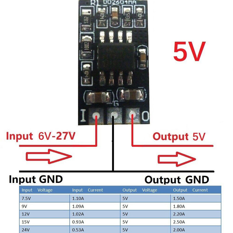 DC 6~27V až 5V 1,5A Napätie Buck Krokový prevodník Prúd Vložený Ochrana Napájanie DIY