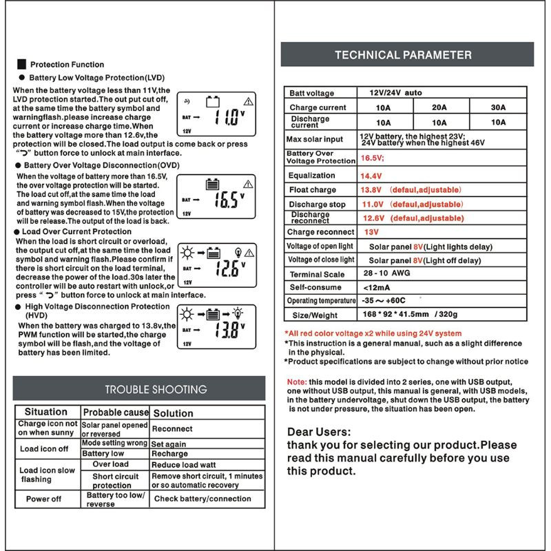 Solárny regulátor nabíjania s duálnym USB portom, nastavenie časovača, automatický PWM parameter