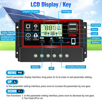 mppt соларен контролер за зареждане 12v 24v 10A 20A 30A соларен контролер двоен USB 5V LCD дисплей соларен панел регулатор на батерията