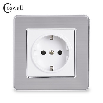 Coswall 16A EU стандартен стенен контакт Луксозен електрически контакт Панел от неръждаема стомана, заземен със защитна врата за деца