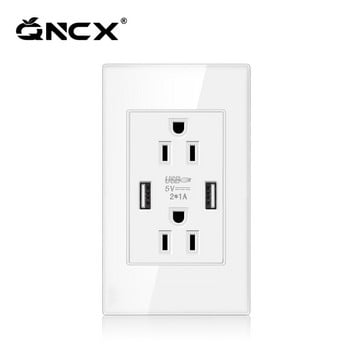 QNCX Tempered Glass American Multi-function Socket 2.1A With Dual USB Power Adapter Socket 15A US Standard Duplex πρίζα τοίχου