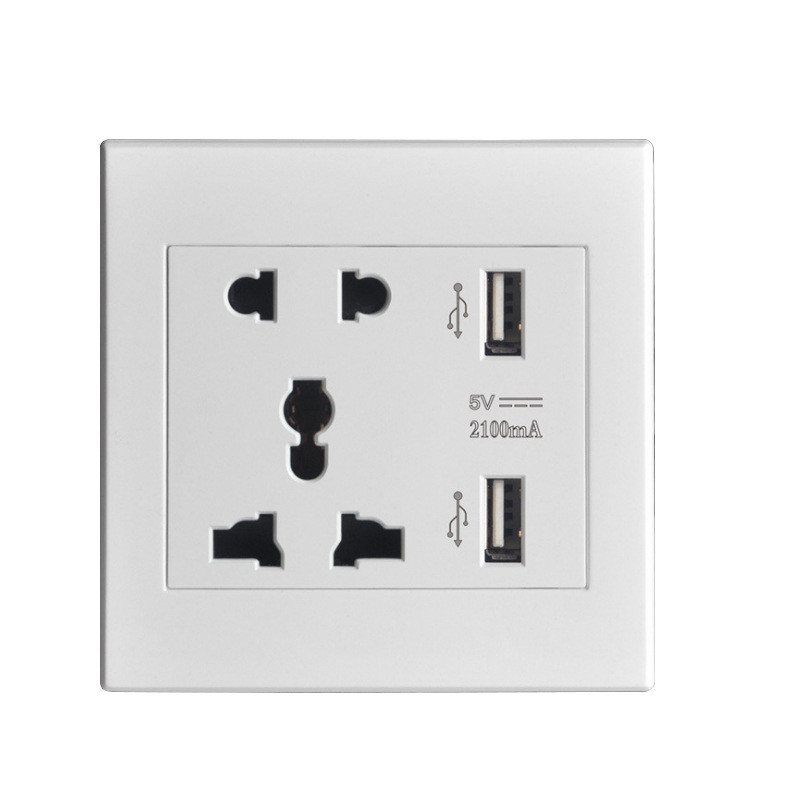 Universalus USB sieninis elektros lizdas, 5 V 2,1 A dvigubas USB telefono įkrovimo prievadas, JK 13 A standartinis maitinimo lizdas AC 220–110 V EU US AU